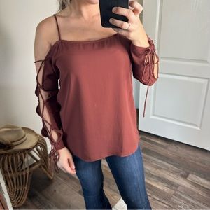 Maroon Lace Up Blouse Size Small
